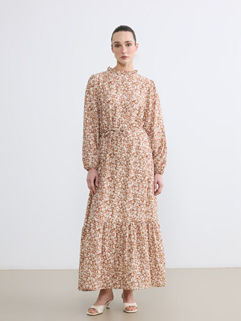 LCWAIKIKI Classic Fırfırlı Dik Yaka Desenli Katkat Elbise - S6LR44Z8-F9C