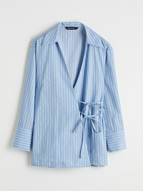 LCW Modest Kruvaze Yaka Çizgili Poplin Kadın Tunik - S6LR48Z8-LEN