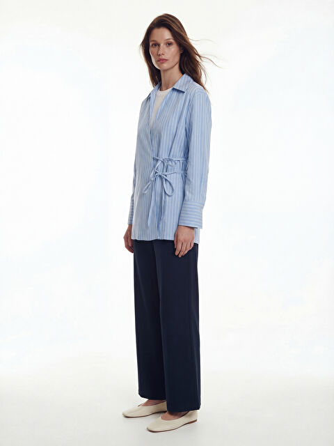 LCW Modest Kruvaze Yaka Çizgili Poplin Kadın Tunik