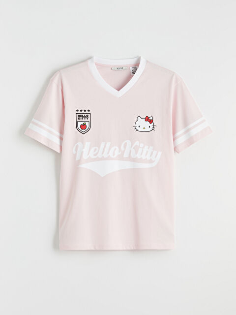 XSIDE V Yaka Hello Kitty Baskılı Oversize Kadın Tişört - S6LR51Z8-QNT