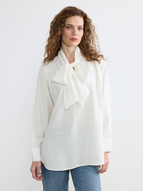 LCW STUDIO Fular Yaka Büzgülü Oversize Bluz - S6LR99Z8-Q6K