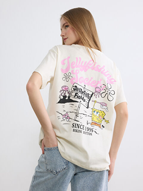 XSIDE Bisiklet Yaka Sünger Bob Baskılı Kadın Tişört - S6LS12Z8-F0B