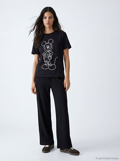 XSIDE Bisiklet Yaka Mickey Mouse Baskılı Kadın Tişört - S6LS19Z8-CVL