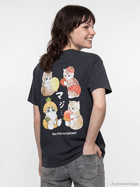 XSIDE Bisiklet Yaka Baskılı Kadın Tişört - S6LS24Z8-VDL