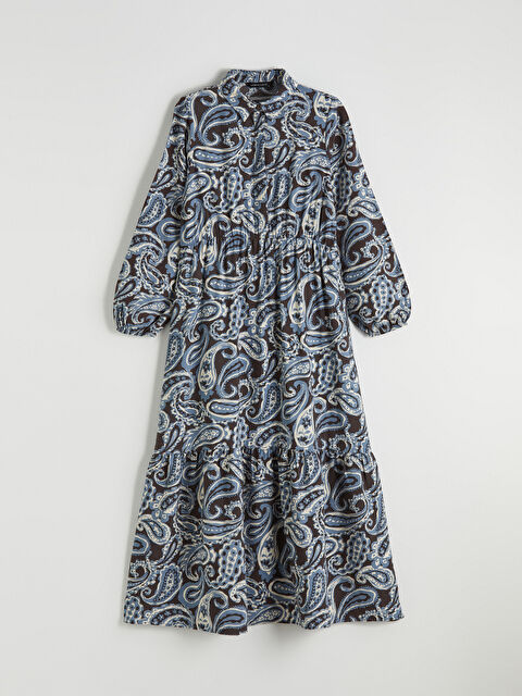 LCW Modest Gömlek Yaka Desenli Belden Oturtmalı Elbise - S6LS34Z8-F9C