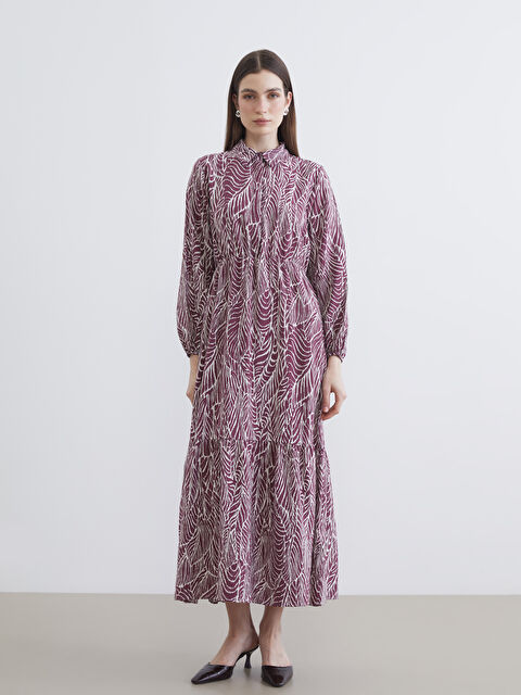 LCW Modest Gömlek Yaka Desenli Belden Oturtmalı Elbise - S6LS34Z8-LQV