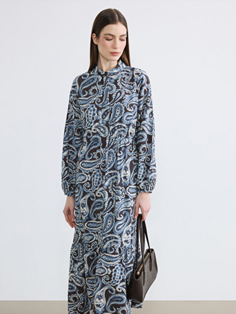 LCW Modest Gömlek Yaka Desenli Belden Oturtmalı Elbise - S6LS34Z8-F9C