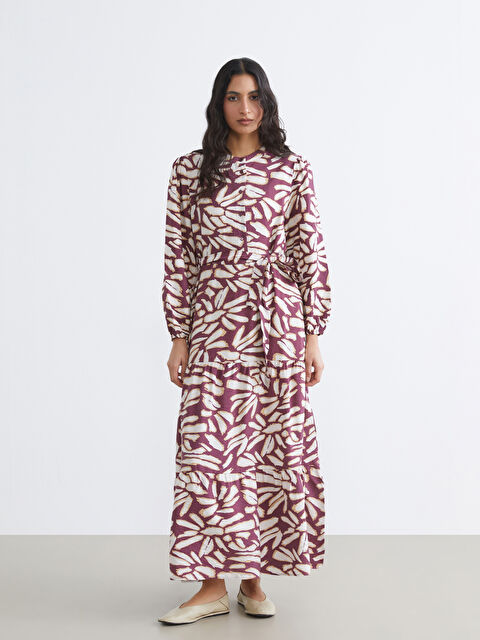 LCW Modest Hakim Yaka Desenli Kuşaklı Katkat Elbise - S6LS40Z8-LQV