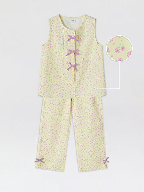 LCW Kids Fiyonk Detaylı Çiçek Baskılı Kız Çocuk Takım