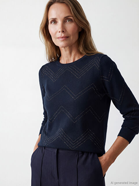 LCW Grace Bisiklet Yaka Desenli Kadın Triko Kazak - S6LS94Z8-E1J