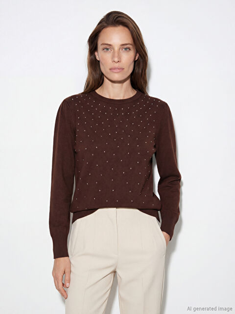 LCW Grace Bisiklet Yaka Taşlı Kadın Triko Kazak - S6LT11Z8-1VF