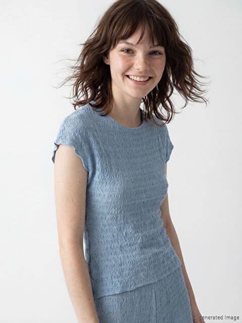 XSIDE Bisiklet Yaka Dokulu Gofre Bluz - S6LT54Z8-1UE