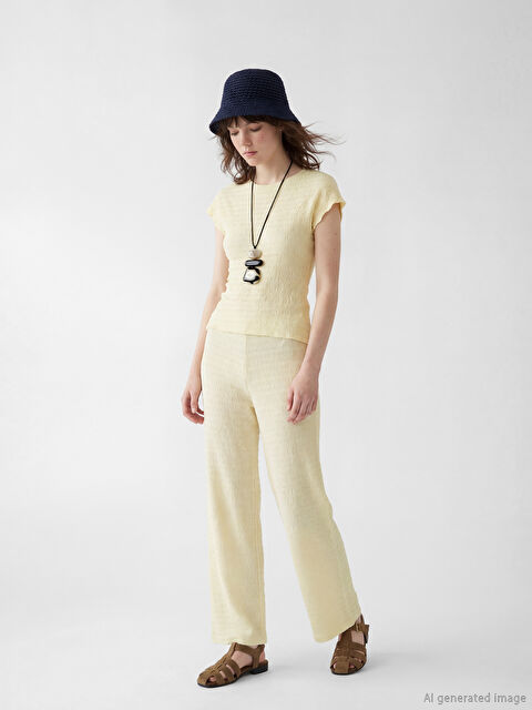 XSIDE Beli Lastikli Dokulu Kadın Pantolon - S6LT55Z8-ETY