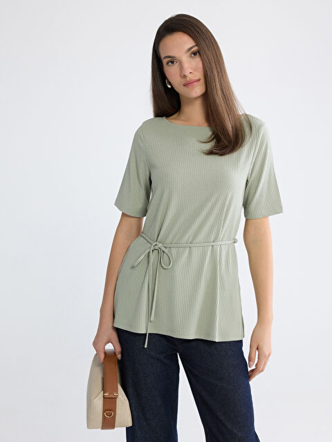 LCW ECO Bisiklet Yaka Çizgili Kuşaklı Bluz - S6LT60Z8-1ZF