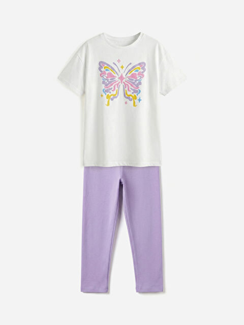 LCW ECO Kız Çocuk Kelebek Baskılı Tişört ve Tayt	 - S6LT81Z1-FKW