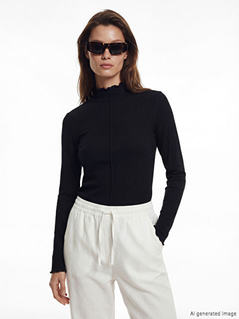 LCW Modest Fırfırlı Dik Yaka Kadın Body - S6LU43Z8-CVL