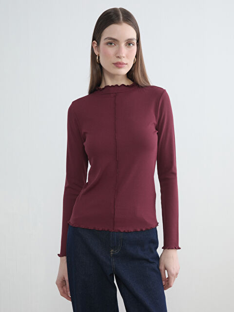 LCW Modest Fırfırlı Dik Yaka Kadın Body - S6LU43Z8-HMB