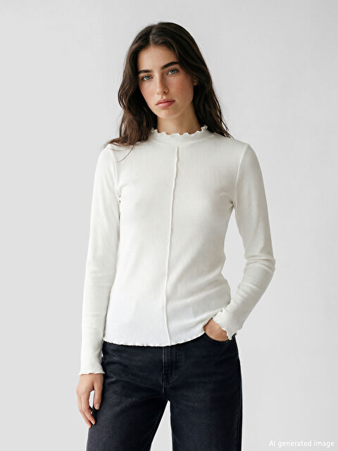 LCW Modest Fırfırlı Dik Yaka Kadın Body - S6LU43Z8-R9J