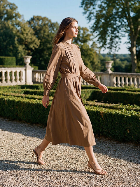 LCW EVERYDAY Hakim Yaka Kuşaklı Poplin Elbise - S6LU51Z8-GLE