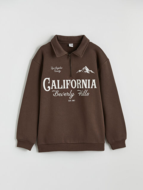 LCW Kids California Baskılı Polo Yaka Erkek Çocuk Kalın Sweatshirt - S6LU76Z4-Z7U