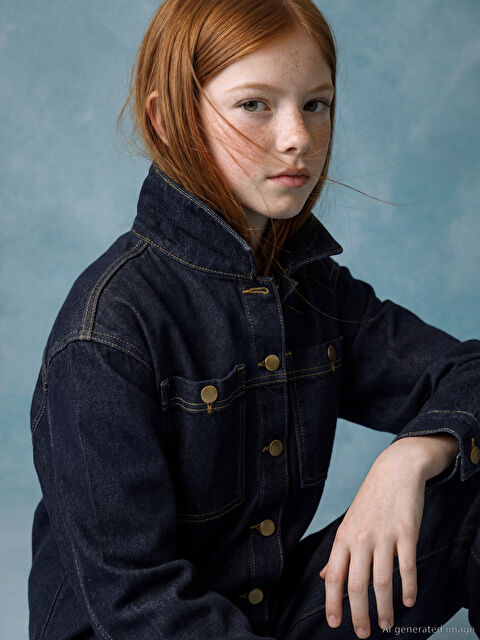 LCW Girls Studio Uzun Kollu Kız Çocuk Jean Gömlek - S6LU88Z4-309