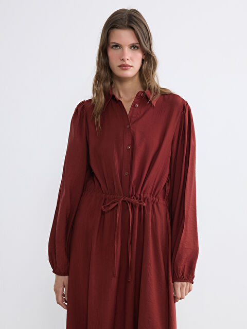 LCWAIKIKI Classic Gömlek Yaka Büzgülü Elbise - S6LV01Z8-ZXU