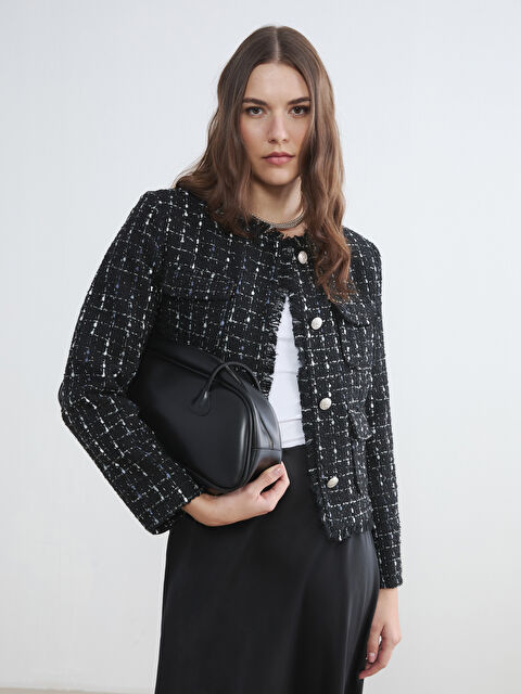 LCWAIKIKI Classic Bisiklet Yaka Ekose Kadın Tüvit Ceket - S6LV02Z8-LKX