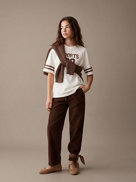 LCW Kids Beli Lastikli Loose Fit Kız Çocuk Pantolon - S6LV61Z4-43K