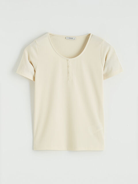 LCW ECO U Yaka Fitilli Kadın Tişört - S6LV73Z8-RVB