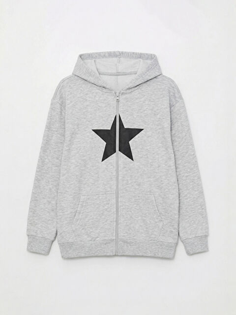 LCW Kids Kapüşonlu Baskılı Kız Çocuk Fermuarlı Sweatshirt - S6LV74Z4-CT3