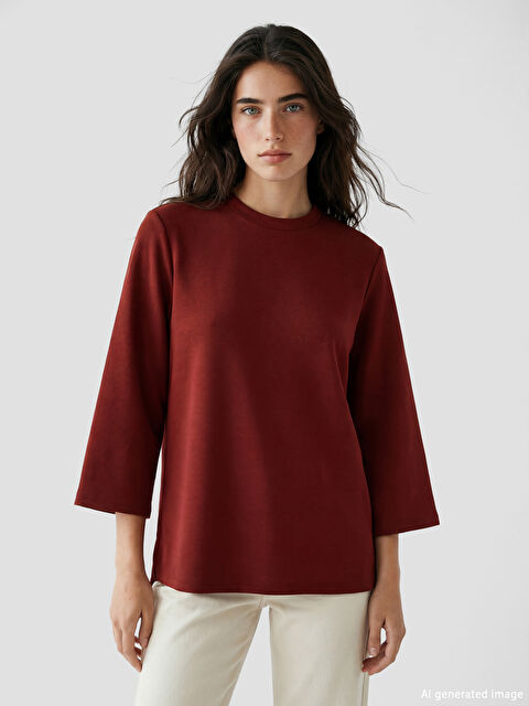 LCW Modest Bisiklet Yaka Oversize Kadın Sweatshirt Tunik - S6LV81Z8-HNY