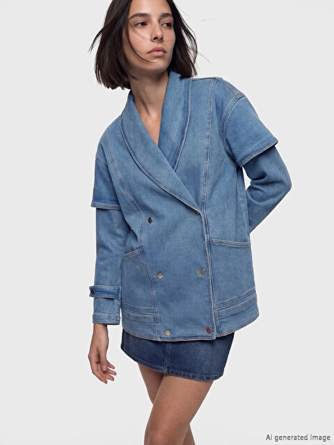 Natuvera Kruvaze Yaka Kadın Jean Ceket - S6LY05Z8-311