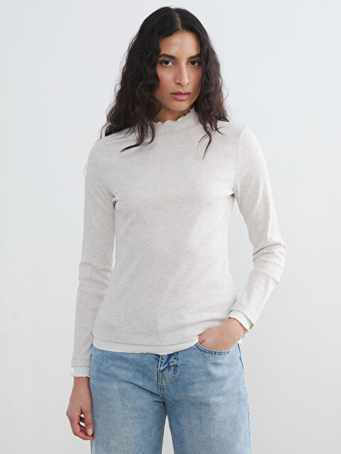 LCW Modest Dik Yaka Fırfırlı Kadın Body - S6LY06Z8-D2Y