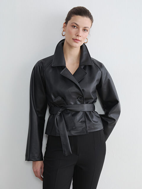 LCW ECO Gömlek Yaka Kadın Deri Görünümlü Ceket	 - S6LY97Z8-CVL