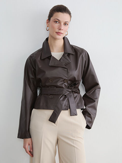 LCW ECO Gömlek Yaka Kadın Deri Görünümlü Ceket	 - S6LY97Z8-HDD