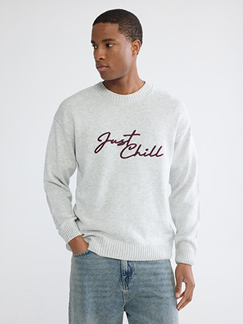 XSIDE Bisiklet Yaka Nakışlı Erkek Triko Kazak - S6LY99Z8-LAL