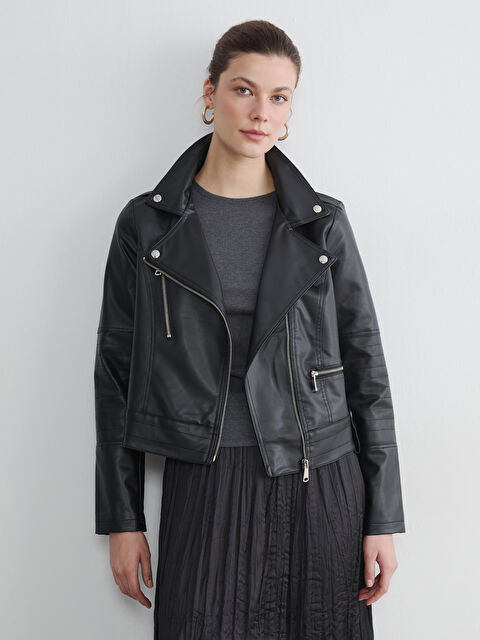 LCW ECO Kruvaze Yaka Kadın Deri Görünümlü Ceket - S6M005Z8-CVL