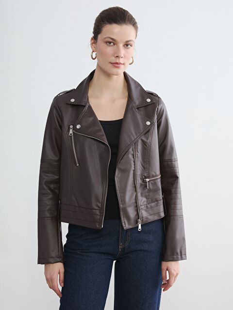 LCW ECO Kruvaze Yaka Kadın Deri Görünümlü Ceket - S6M005Z8-HDD