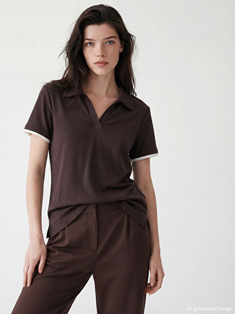 LCW Comfort Polo Yaka Kadın Tişört - S6M037Z8-HMK