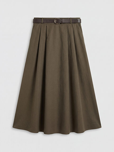 LCWAIKIKI Classic Beli Fermuarlı Kemerli A Kesim Poplin Etek - S6M102Z8-R1F