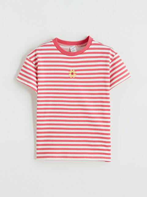 LCW Kids Bisiklet Yaka Nakışlı Kız Çocuk Tişört - S6M122Z1-LHK