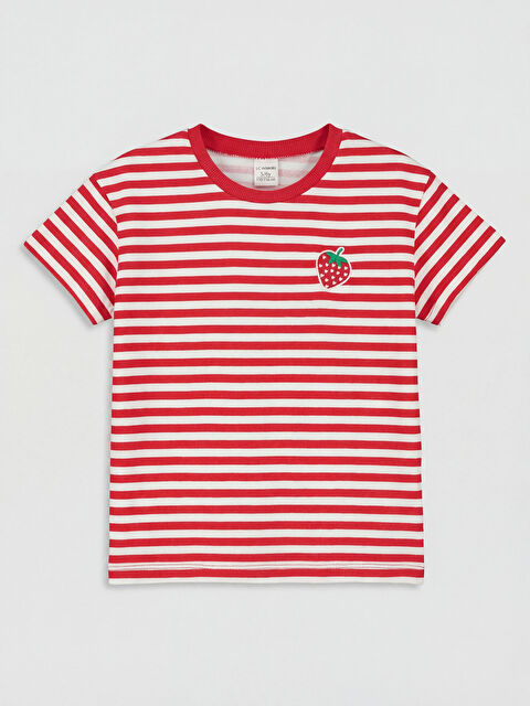 LCW Kids Bisiklet Yaka Çilek Nakışlı Kız Çocuk Tişört