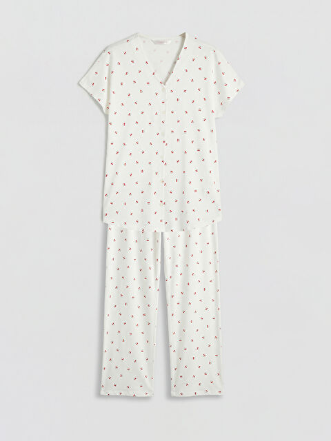 LCW DREAM V Yaka Kiraz Baskılı Hamile Pijama Takımı	 - S6M135Z8-LRA