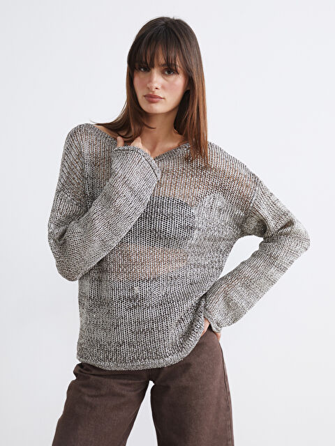 Soulife Bisiklet Yaka Ajurlu Kadın Triko Kazak	 - S6M156Z8-GHW