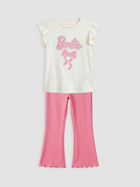 LCW baby Barbie Baskılı Kız Bebek Bluz ve Tayt Pantolon - S6M168Z1-FDL