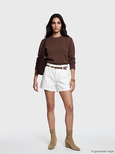 LCW Jeans Beli Kemerli Kadın Jean Şort - S6M172Z8-844