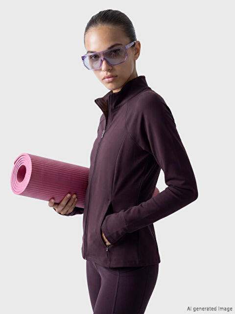 KOOR SPORT Dik Yaka Parmak Geçmeli Kadın Fermuarlı Sweatshirt