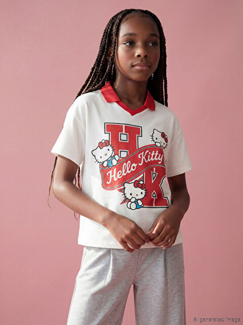 LCW Kids Polo Yaka Hello Kitty Lisanslı Kız Çocuk Tişört