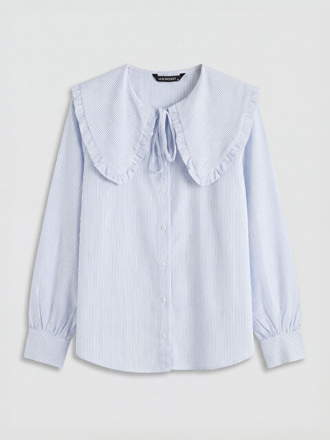 LCW Modest Bebe Yaka Çizgili Kadın Gömlek - S6M216Z8-LEN