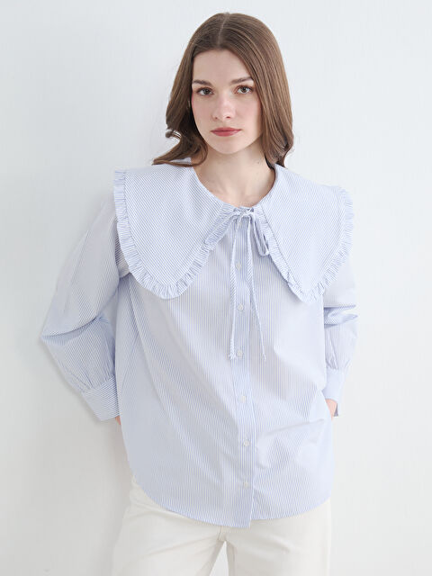 LCW Modest Bebe Yaka Çizgili Kadın Gömlek - S6M216Z8-LEN